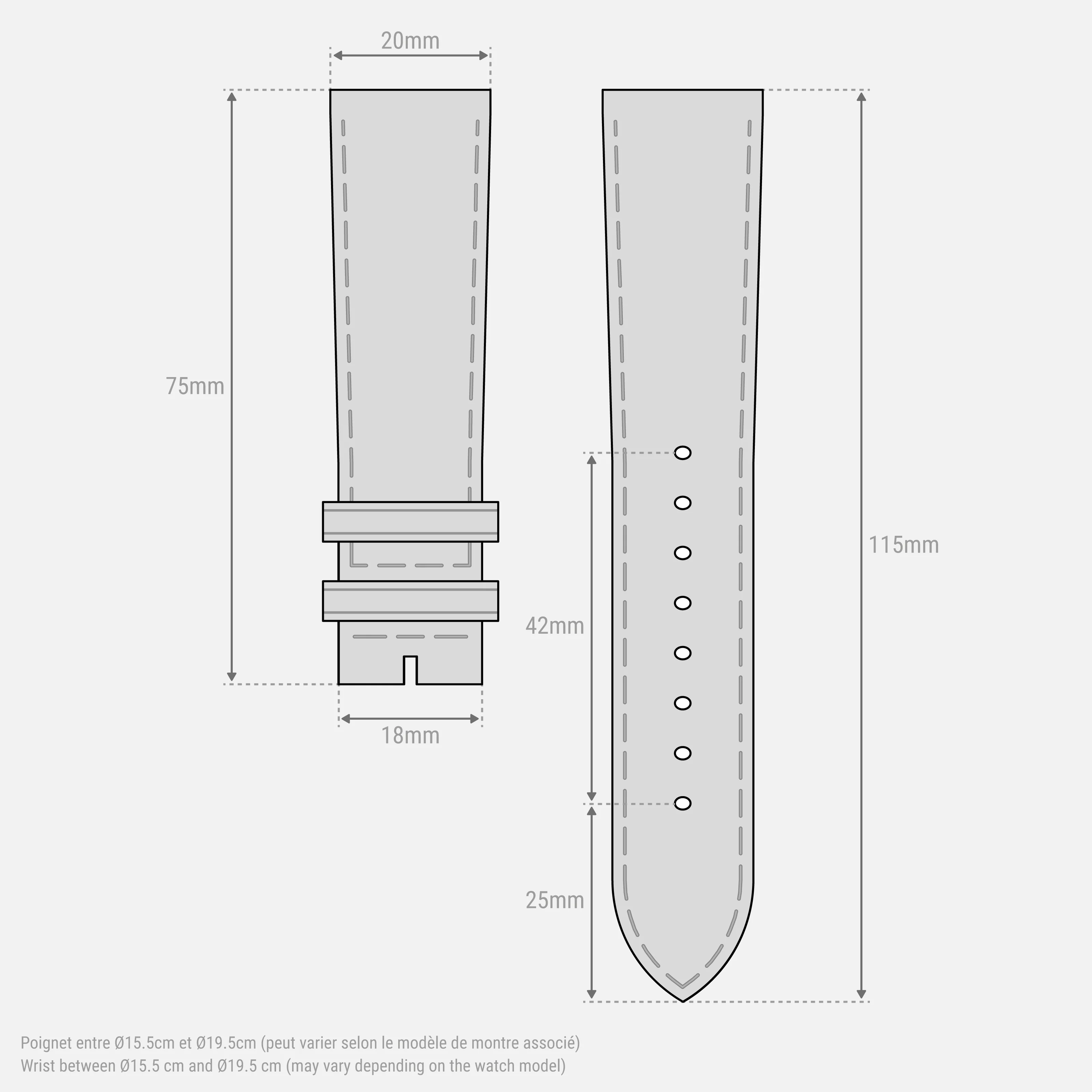 Bracelet cuir crocograin gris 20mm - Image 5