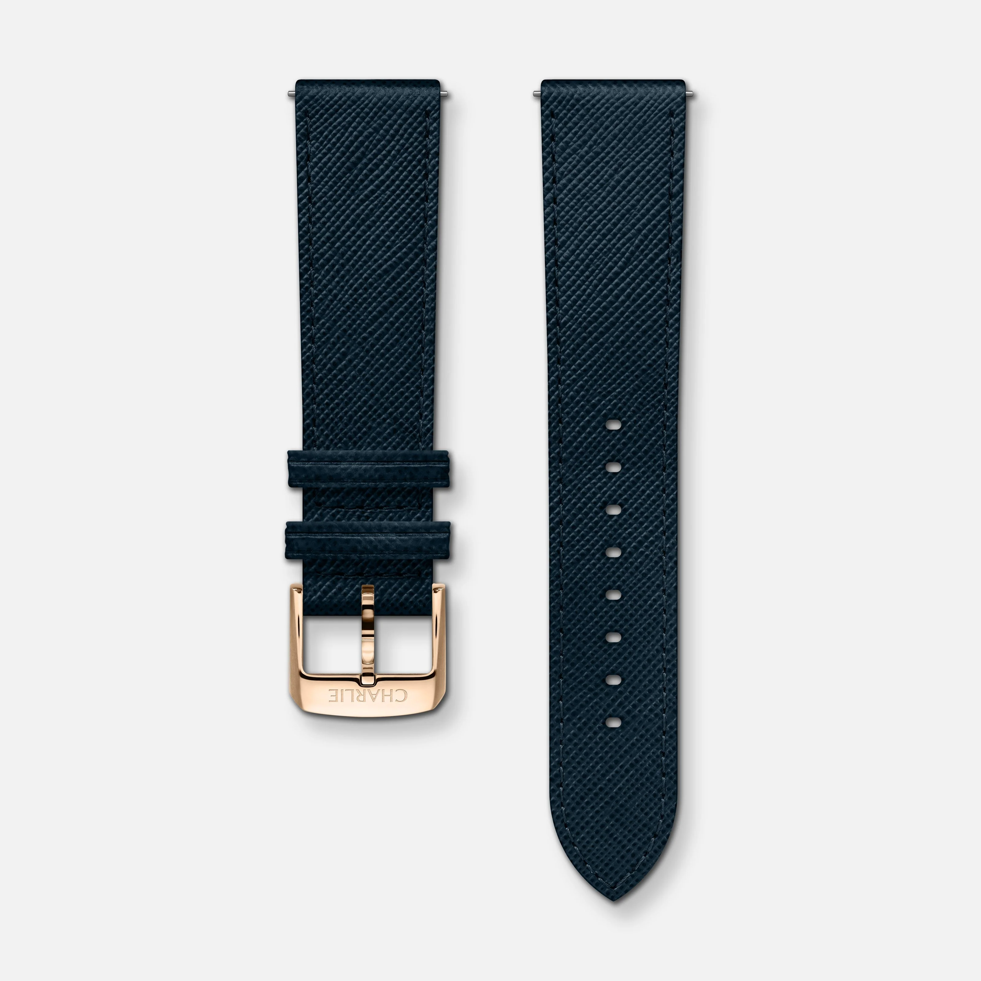 Bracelet cuir saffiano bleu 20mm - Image 3